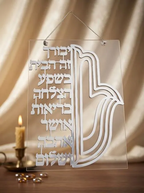 ברכה באותיות מרחפות על אקריליק שקוף – 40×30 ס"מ