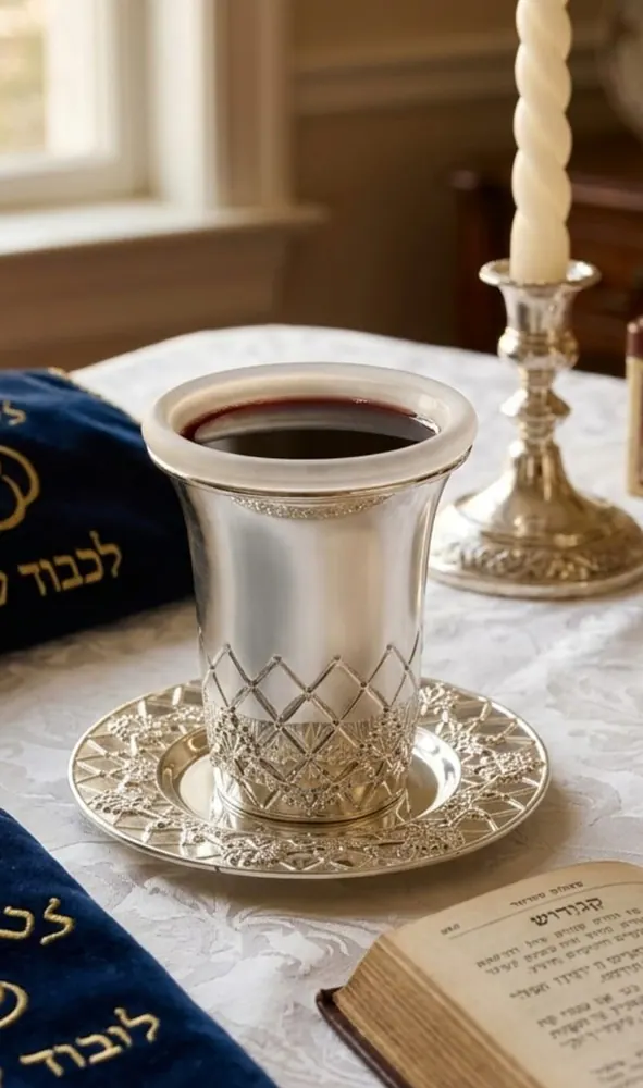 גביע קידוש מוכסף בדוגמת מעוינים עם תחתית – 8.5 ס"מ